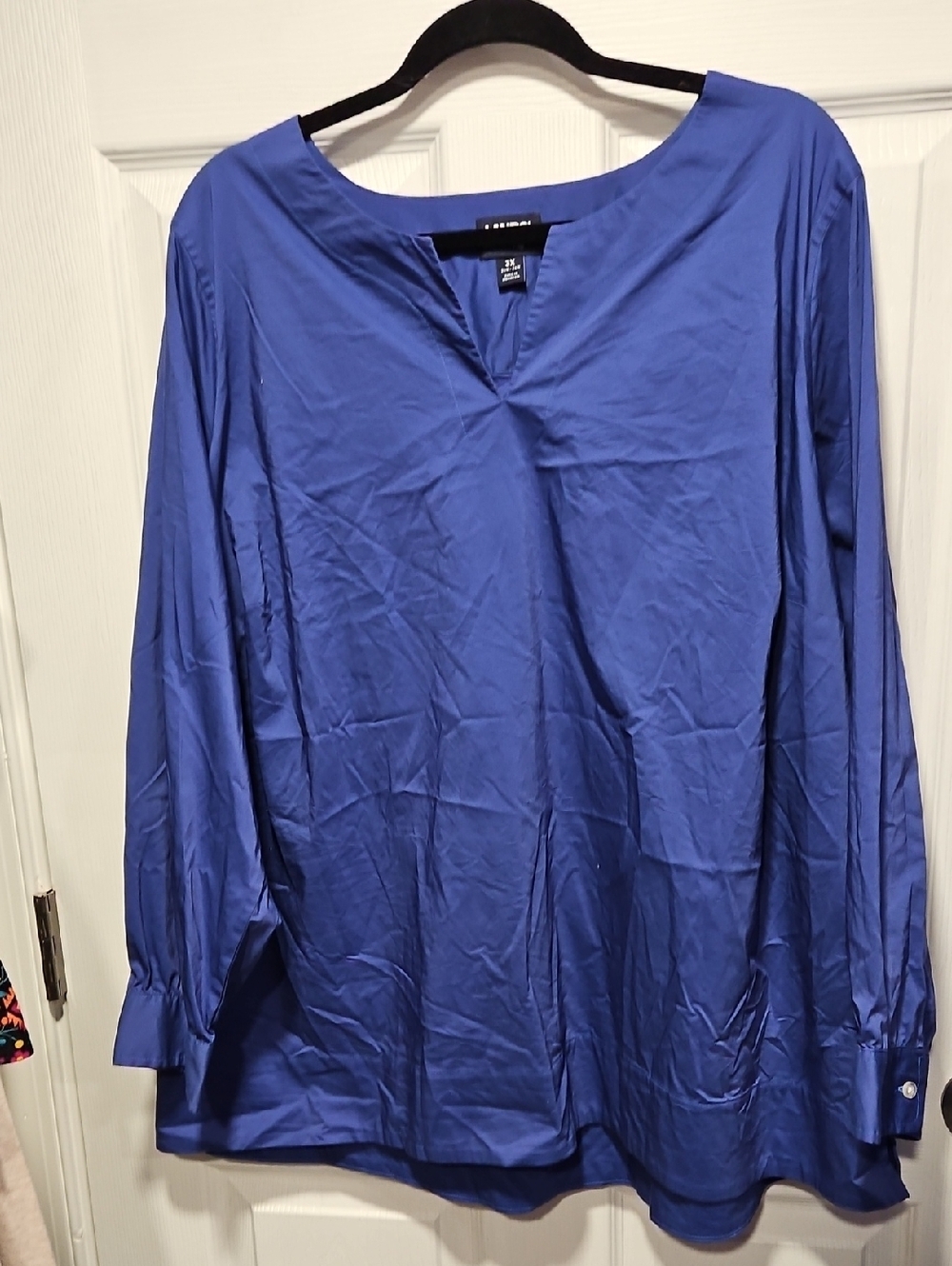 Lands' End Cobalt Blue Long-Sleeve Scoop V-Slit Tunic